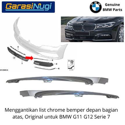 List Chrome Bumper Depan BMW G11 G12 Original Trim Grille Impact Stripe Moulding 730 740