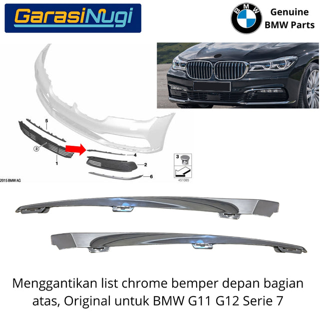 List Chrome Bumper Depan BMW G11 G12 Original Trim Grille Impact Stripe Moulding 730 740