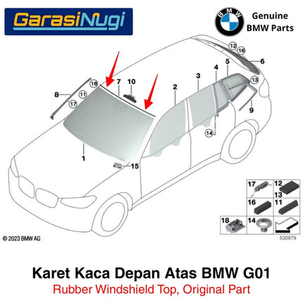 Karet Kaca Depan Atas BMW G01 G08 F97 Rubber Windshield Top Molding List Pelipit Original X3