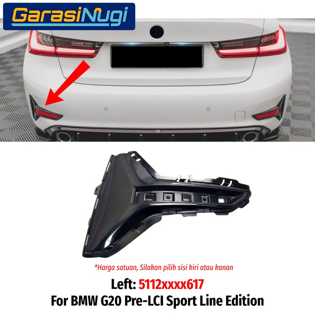 Cover Trim Reflector Belakang BMW G20 G28 Pre-LCI Luxury Line Housing Mata Kucing Rear Bumper 320