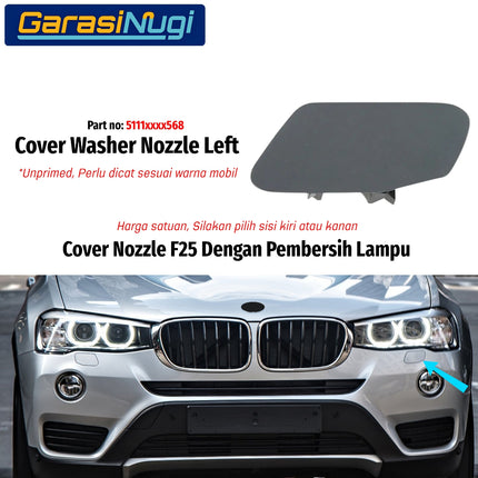Cover Nozzle Washer BMW F25 Tutup Towing Lampu Bumper Depan X3 2011–2017