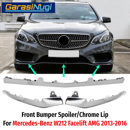 Chrome Lip Mercy W212 Facelift AMG Spoiler Trim Bumper Depan Molding Mercedes E200 E300