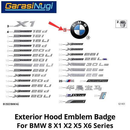 Emblem Roundel For F48 U11 F15 F16 BMW Badge Hood Logo Bagasi dan Kap mesin 51147376339