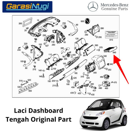 Laci Tengah Smart Fortwo W451 Center Console Drawer Kotak Konsol Penyimpanan Original 2007 - 2015
