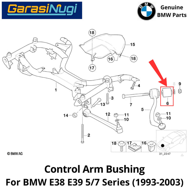 Front Control For BMW E39 E38 Arm Bushing Control Bantalan Kaki-Kaki Depan 540 740 1995-2003