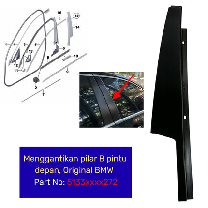 Cover Pillar B For BMW F10 List Penutup Pintu Kaca Samping Matte Original 523