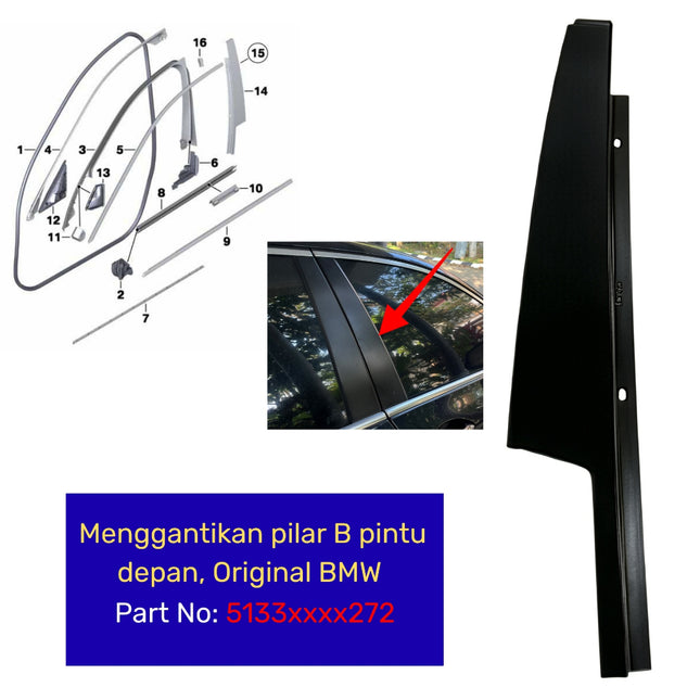 Cover Pillar B For BMW F10 List Penutup Pintu Kaca Samping Matte Original 523