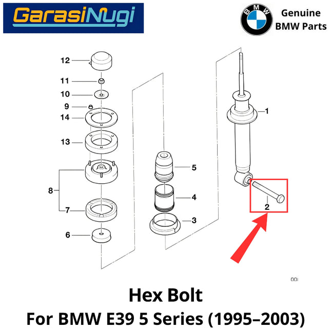 Rear Shock Absorber For BMW E39 Mounting Hex Bolt Baut Pemasang Peredam Kejut Belakang 520 1995-2003