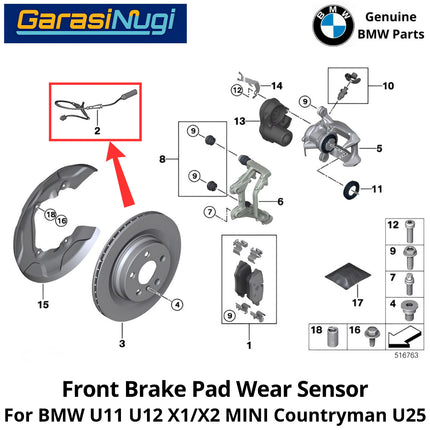 Rear Brake Pad For BMW U11 U12 U10 Wear Sensor Kabel Indikator Keausan Kampas Rem Belakang X1 X2