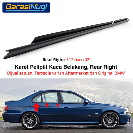 Weatherstrip BMW E39 Karet Lis Pelipit Pintu Kaca Belakang Bagian Dalam Inner Cover Frame Original 520 528