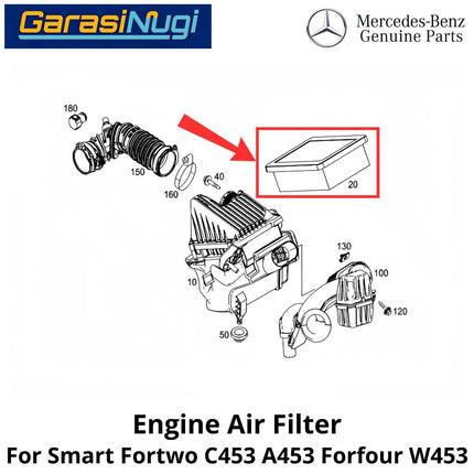 Engine Air Filter Smart Fortwo C453 A453 W453 Filter Udara Mesin (2014-2024)