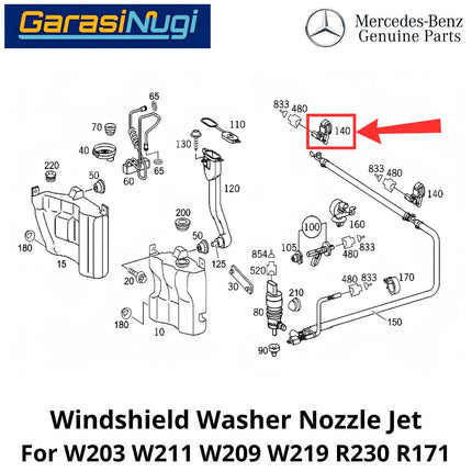 Windshield Washer Mercy W203 W211 W209 R171 Nozzle Jet Nosel Penyemprot Air Kaca Depan Mercedes C200 E200 CLK SLK