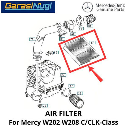 Air Filter Mercy W202 W208 Intake Udara Mesin Mercedes 6040941404 C180 CLK