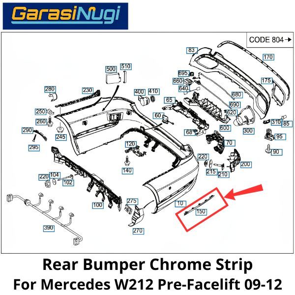 Rear Bumper Strip Mercy W212 Pre-FL List Chrome Samping Belakang Mercedes C200