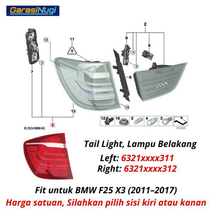 BMW F25 Lampu Rem Belakang Sein Brake Tail Light Blinker X3 2011–2017