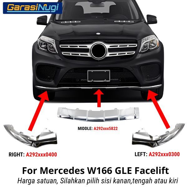 Front Lower Bumper Mercy W166 Facelift List Penutup Chrome Molding Trim GLE