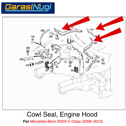Mercedes W204 W207 Karet Lis Sekat Kap Mesin Cowl Seal Engine Hood Original C200 E200