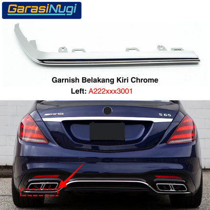 Chrome Stripe Mercedes W222 Facelift Garnish Moulding Bemper Depan Belakang AMG C63 C65
