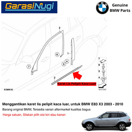 Karet Pelipit Kaca Luar BMW E83 Outer Window Rubber Seal Door Channel Exterior Matte Glossy X3