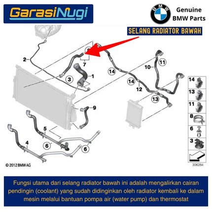 Selang Radiator Bawah BMW F30 F32 Mesin N55 Original 17127604546 Lower Coolant Hose 335