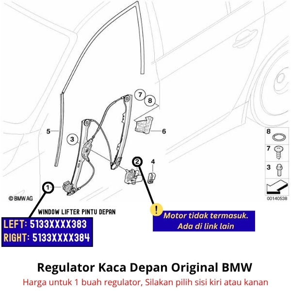 Window Regulator BMW E60 E61 Lifter Pengatur Jendela Pintu Depan Original 525 528