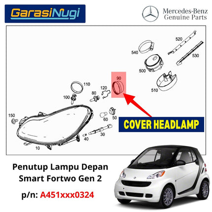 Penutup Lampu Depan Smart Fortwo Headlight Dust Cover Low Beam Bulb Original W451 2007 - 2015