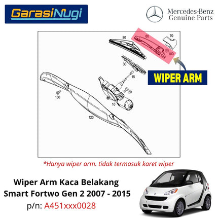Smart Fortwo Rear Wiper Arm Kaca Belakang Original Window Frame W451 2007 - 2015