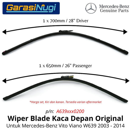 Wiper Blade Mercedes Vito Viano W639 Front Window Kaca Depan Original 2003 - 2014