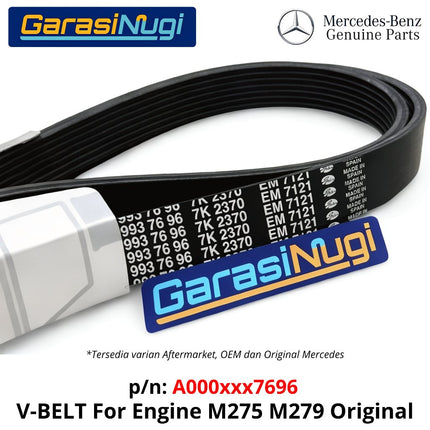 Fan Belt Mercedes W221 W222 W463 V-Belt Tali Pengencang Pulley 0009937696 M275 Original Part 7PK2370