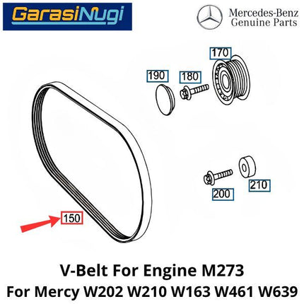 Fan Belt Mercy W202 W210 W163 W461 W639 V-Belt Tali Kipas 0149970492 Mercedes C200 G300