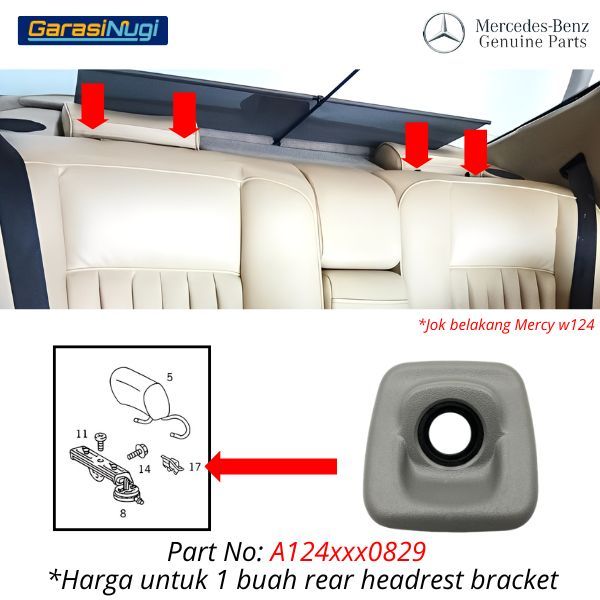 Cover Headrest Bracket Mercy W124 Breket Sandaran Kepala Kursi Belakang E230