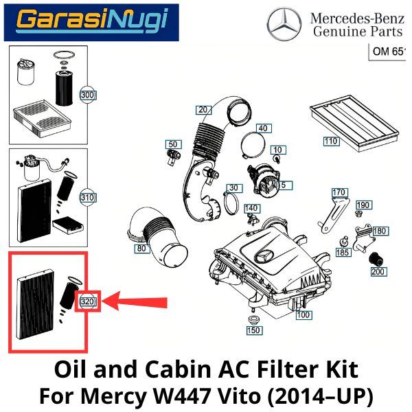 Oil and Cabin AC  Mercy W2447 Filter Kit Saringan Oli dan AC Kabin Set 4478352000 Vito