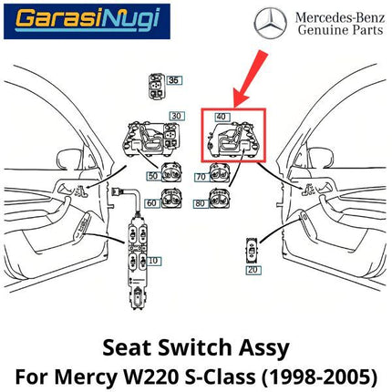 Seat Switch Mercy W220 Button Control Headrest Tombol Kursi Sandaran Kepala Assembly S230