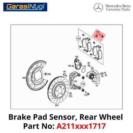 Rear Brake Pad Sensor Mercy W203 W204 Sistem Rem Belakang C200 E320
