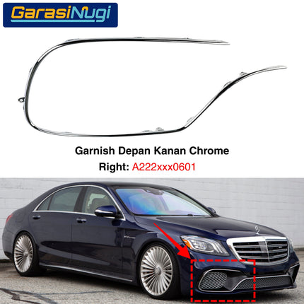 Chrome Stripe Mercedes W222 Facelift Garnish Moulding Bemper Depan Belakang AMG C63 C65