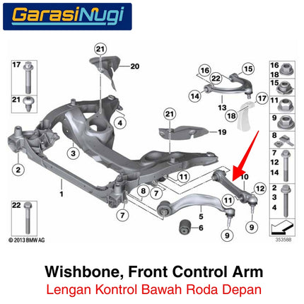 BMW F10 F06 F12 Lower Wishbone Lengan Kontrol Bawah Roda Depan Front Axle Arm 523