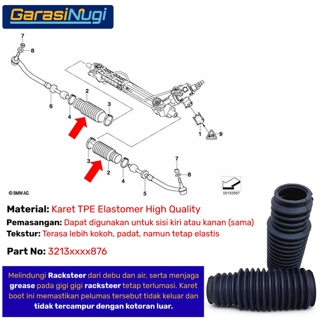 Karet Boot Rack Steer E39 E52 Original BMW Hitam Rubber Boot Front Axle 520 Z8