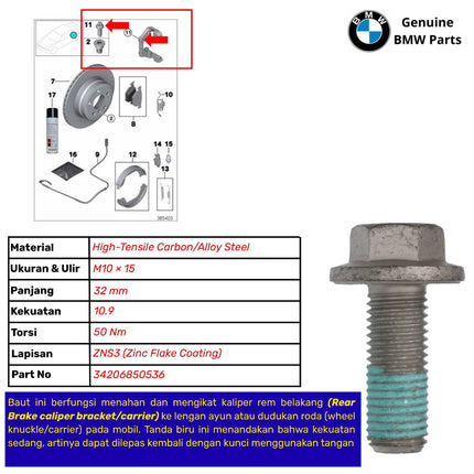 Hex Bolt BMW F30 F20 F22 Baut Breket Kaliper Rem Belakang Original 34206850536 323