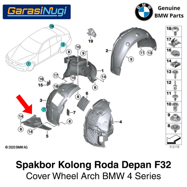 Spakbor Kolong Roda Depan BMW F32 F33 F36 Front Wheel Arch Cover Fender Liner 428 440