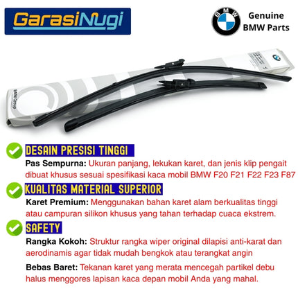 Wiper Frameless BMW F20 F21 F23 Kaca Depan Original Part Setir Kanan RHD Sepasang 116 118