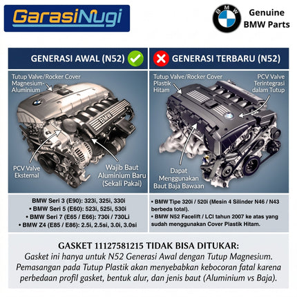 Gasket Valve Cover BMW N52 E90 E60 E65 Paking Penutup Klep Magnesium Original 11127581215 323 330