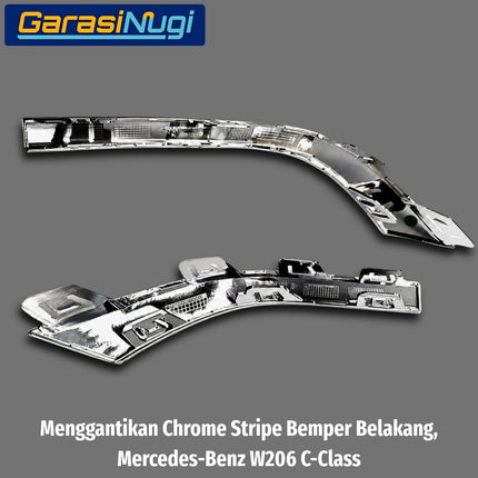 Chrome Stripe Mercy W206 Garnish Molding Krom Dan Hitam Glossy Bemper Belakang Mercedes C200 C300