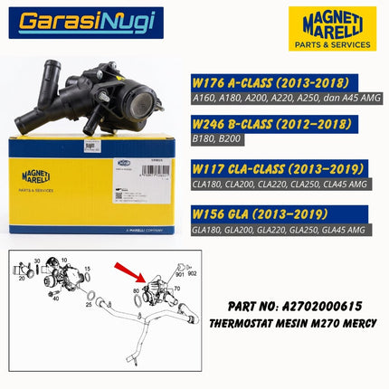 MARELLI Thermostat 2702000615 Mercedes W176 W246 W117 W156 Mesin M270 Original A180 B200 CLA GLA