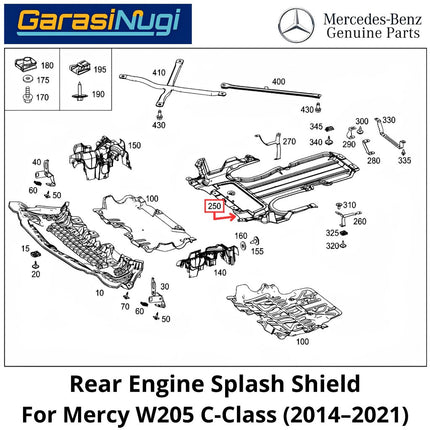 Rear Engine Mercy W205 Shield Under Cover Floor Deck Pelindung Kolong Belakang Mercedes C200 C300 (2014–2021)