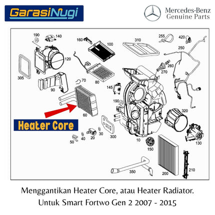 Radiator Heater Core Smart Fortwo Gen 2 Kisi Pemanas AC Kabin Original 2007 - 2015