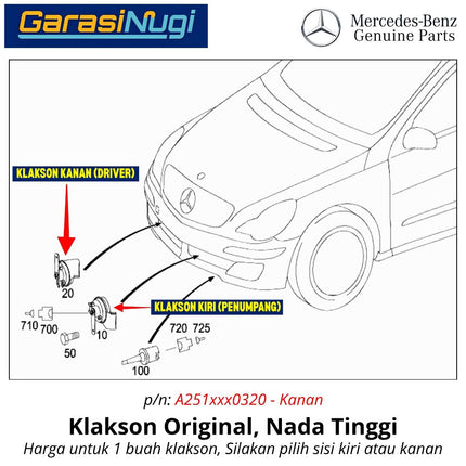 Klakson Nada Tinggi Mercedes W251 Horn Signal High Low Tone Original Mercy R350 2005 - 2017