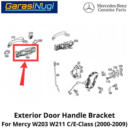 Exterior Rear Door Mercy W203 W211 Handle Bracket Dudukan Bantalan Gagang Pintu Eksterior Belakang Mercedes C200 E200