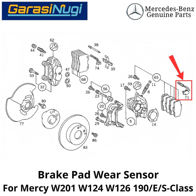 Front Brake Pad Mercy W201 W124 W126 Wear Sensor Keausan Kampas Rem Depan Mercedes 190 230E