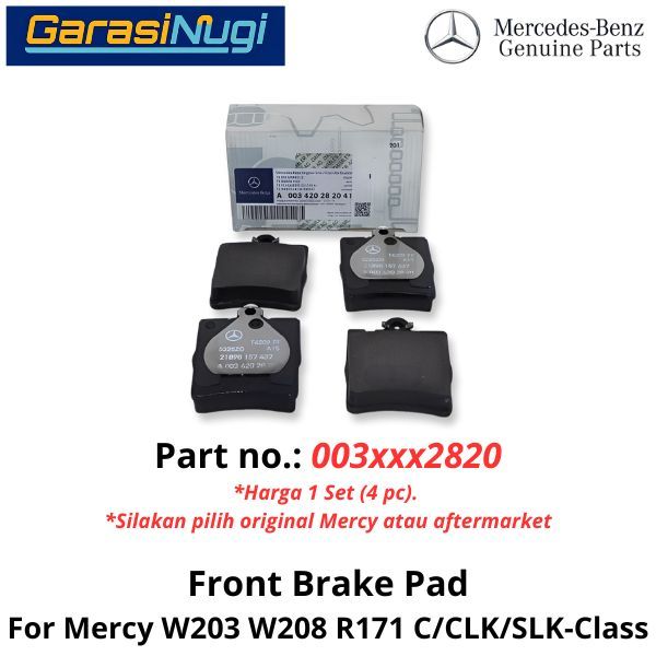 Front Brake Pads Mercy W203 W208 R171 Kampas Rem 0034202820 Depan C200 CLK SLK