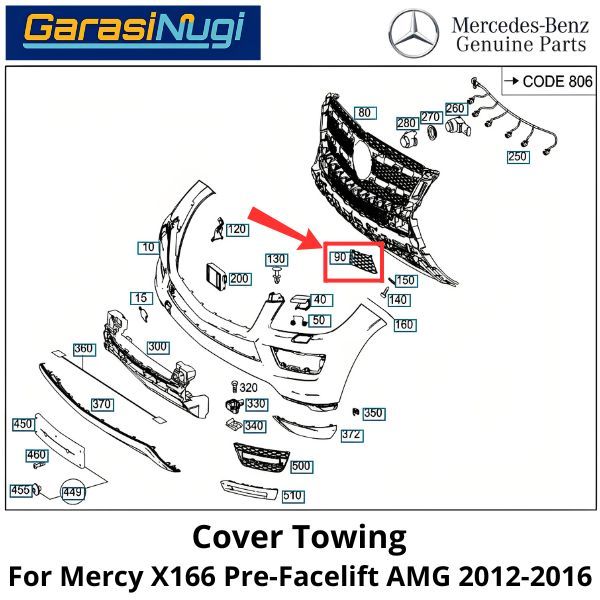 Towing Cover Mercy X166 Pre-Facelift AMG Bumper Front Penutup Lubang Derek Depan GL